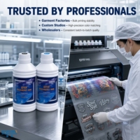 Encre d'impression DTF professionnelle 1000ml CMYK Blanc pour la décoration de vêtements, le transfert sur film PET pour T-shirts et la production commerciale