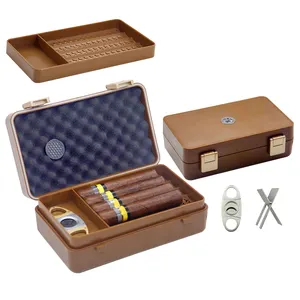 Nhà Máy Mới Tùy Chỉnh Xách Tay Nhựa Du Lịch Cigar Humidor Hộp Với Máy Cắt Cigar Phụ Kiện Thiết Lập Cho Cigar Quà Tặng