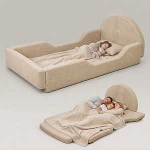 Cama Infantil Moderna de Terciopelo con Rieles Plegables de Espuma Suave y Conexión de Velcro, Incluye Colchón, Sin Marco de Madera, para Dormitorio de Niños y Niñas - Product Image 1