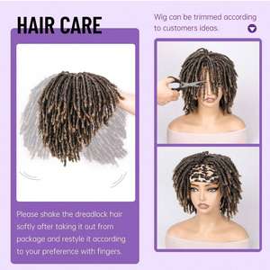 Perruque tressée au crochet complète, ajustable, de qualité supérieure, <span class=keywords><strong>pour</strong></span> <span class=keywords><strong>cheveux</strong></span> bouclés type dreadlocks, en fibre synthétique naturelle, coupe bob torsadée brune africaine, respirante - Product Image 5