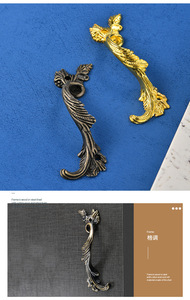 Dragon and Phoenix Golden Chinese-style Kitchen Dresser Drawer <b>Cabinet</b> Handle Zinc Alloy Durable Easy Installation - Product Image 2