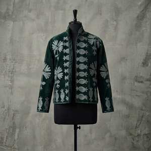 Chaqueta Boho de Terciopelo Verde para Mujer, con Bordado Floral, Diseño Étnico, Corta, Abierta por Delante, para Otoño e Invierno, Envío Directo, Personalizable OEM - Product Image 1