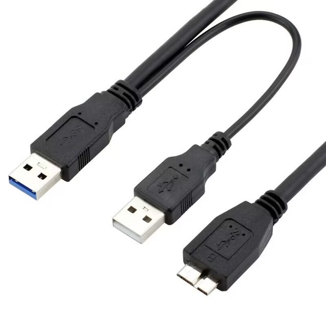 USB3.0 Micro-B Double Head Data Power Cable for Mobile Hard Disk New Type-C PVC Braid Auxiliary Power Supply