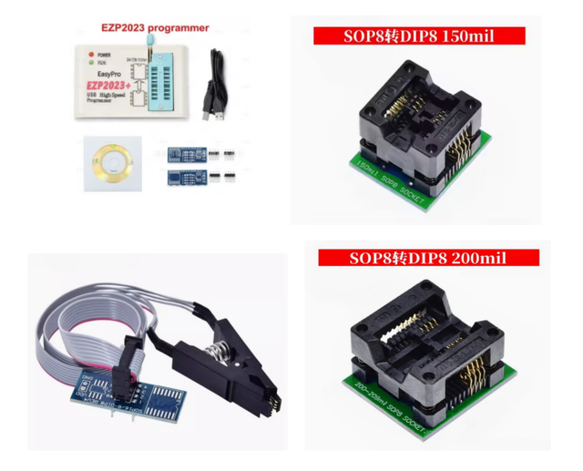High Speed USB SPI EZP2023 BIOS Programmer Support 24/25/93/95 Series with 5 Adapters SOP8 to DIP8 and SOP8 Clip