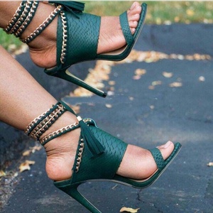 Sandalias de Tacón Alto con Cadena Metálica Sexy, Tiras con Flecos, Sandalias de Tacón de Aguja para Mujer, Zapatos de Fiesta con <span class=keywords><strong>Cordones</strong></span> - Product Image 3