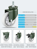 Roues pivotantes en nylon YTOP en acier au manganèse de 2,5 à 5 pouces, capacité de charge de 120 kg, frein pivotant, garantie de 3 ans, blanc/argent, silencieuses