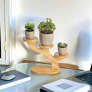 Soporte de bambú de varias capas para plantas, organizador de escritorio de 3 niveles para decoración de oficina - Product Image 4