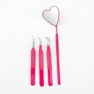 Professional High Quality Eyelash Extension Tweezer Stainless Steel Silver Shin Tip Dark Pink <b>Powder</b> Coated Precision - Product Image 1