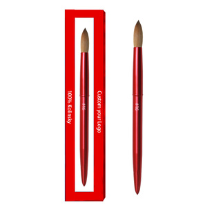 Kolinsky Hair Round Acrylic Nail Brush Custom Logo Red Metal Handle Wholesale Manicure Salon Powder <b>Builder</b> Nail Art Brush - Product Image 1