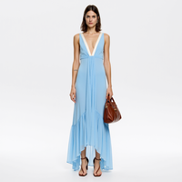 Nouvelle robe maxi décontractée sans manches en forme de A pour l'été 2026, robe bleu ciel clair pour femmes