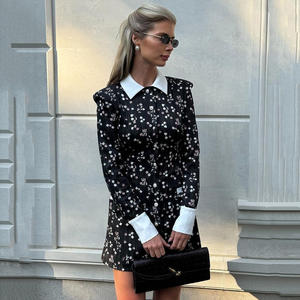 Enyami <span class=keywords><strong>Dropshipping</strong></span> Femme Romantique Rétro <span class=keywords><strong>Boutique</strong></span> Française Mini Sexy Floral Col Rabattu Manches Longues Casual Robe A-ligne - Product Image 1