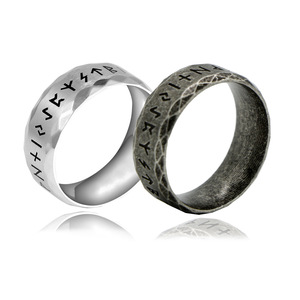 <b>Titanium</b> Steel Rune <b>Ring</b> Men's Nordic Viking Letter Vintage Style Gift Jewelry SA1155 - Product Image 1