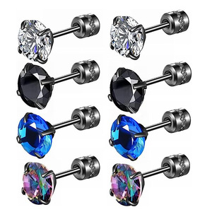 Boucles d'oreilles clous rondes en zircon serties à griffes en acier inoxydable unisexe, bijoux pour cartilage d'oreille, cadeau - Product Image 1