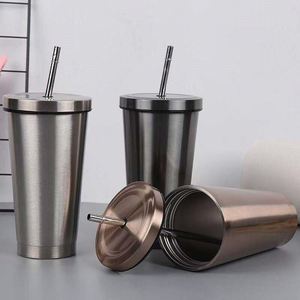17oz 304 Stainless Steel Vacuum Insulated Tumbler Custom Logo Thermal Cups <b>Coffee</b> Mugs Straw for Iced Beverages - Product Image 2