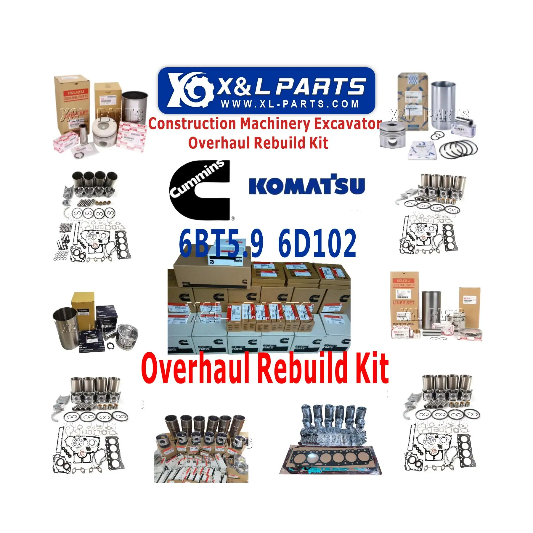 Kit de reconstrucción de reacondicionamiento del motor Cummins, Kit de revestimiento de pistón 6D102 para Komatsu, piezas de maquinaria de construcción de excavadora de 21, 2, 0