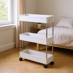 Carrito de almacenamiento minimalista de 3 niveles de plástico con ruedas para dormitorio, cocina, organización del hogar, fácil limpieza, diseño multifuncional - Product Image 2