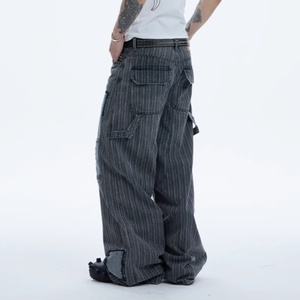 Jeans de Mezclilla a Rayas para Hombre, Estilo Hip Hop, de Pierna Ancha, con Logotipo Personalizado al por Mayor, Servicio OEM - Product Image 3