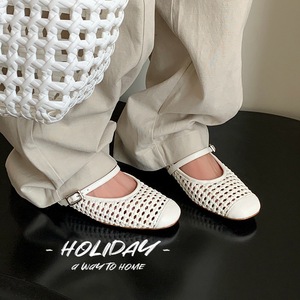 Sandalias planas de mujer con punta redonda y tejido hueco, estilo diadema a la moda - Product Image 2
