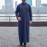 Abaya Thobe pour homme, robe du Moyen-Orient, col montant brodé, style arabe musulman ample, en polyester, en stock