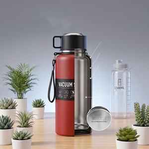 Bouteille d'eau isotherme en acier inoxydable, grande capacité, avec sangle de transport, couvercle portable, pour camping et randonnée en plein air - Product Image 2