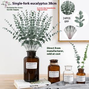 Simulazione Indoor transfrontaliera per Amazon ornamento di composizione floreale singolo foglie di <span class=keywords><strong>eucalipto</strong></span> artificiale pianta plastica in vaso - Product Image 3