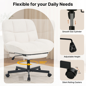 Chaise de bureau ergonomique en tissu sherpa doux avec hauteur réglable, roulettes silencieuses, design moderne pour la maison, le bureau, la salle à manger et l'hôtellerie - Product Image 2