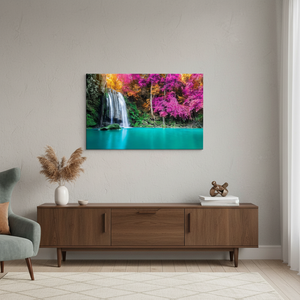 Purple Trees Waterfall Canvas Print: Serene Nature Lake View Wall Art,<b>WRAPPED</b> CANVAS - Product Image 3