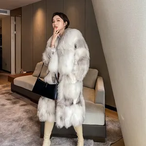 2022 Wholesale Luxury Genuine Fox Fur Lined Coat Fur Woman Fashionable Warm Long White Colour Natural Jackets