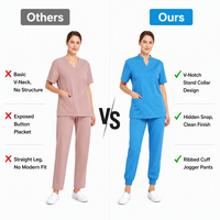 Ensemble de blouses médicales pour femmes à col montant en V, avec boutons-pression cachés, pantalon jogger extensible, uniforme médical, blouses d'infirmière, logo personnalisé