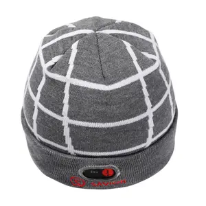 Gorro gris térmico de invierno personalizado para hombres y mujeres a prueba de viento y calentamiento eléctrico con patrón de calavera bordado gorro de punto