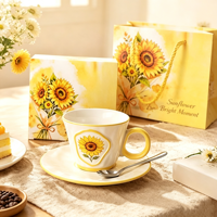 Ensemble tasse à café et soucoupe en céramique motif tournesol, coffret cadeau, ensemble de tasses à thé
