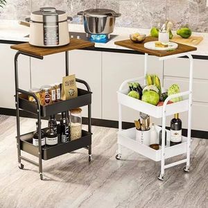 Movable <b>Storage</b> Shelf 3 Tier Wood Top Multi Purpose Portable Cart For Living Room Bedroom Coffee <b>Table</b> <b>Side</b> <b>Table</b> - Product Image 1