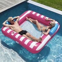 Tapis flottant gonflable pour l'eau, chaise longue carrée pour deux personnes avec rayures multicolores, grande taille épaissie, idéal pour l'été