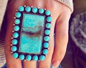 Amazing Arizona <b>Turquoise</b> 925 Solid Sterling Silver Natural Gemstone <b>Ring</b> Statement Jewelry - Product Image 1