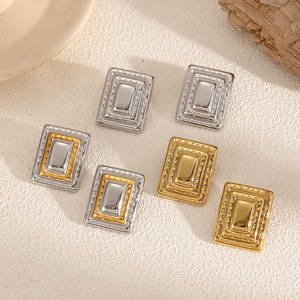 Pendientes geométricos de acero inoxidable a la moda para mujer, joyería para fiesta, diseño rectangular de dos tonos, conjunto de pendientes elegantes - Product Image 1
