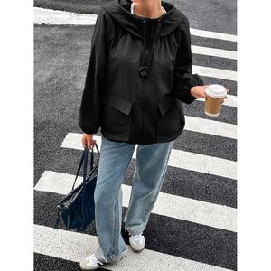 Veste à capuche légère surdimensionnée pour femmes, avec poches, coupe-vent d'extérieur, imperméable - Product Image 4