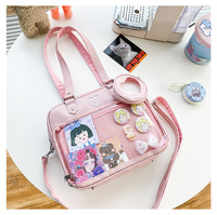 Sac à bandoulière Ita Kawaii en PU grand format avec fermeture éclair et fenêtre transparente pour femmes et filles, style japonais, pour badges et poupées en peluche