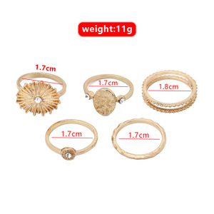 Ensemble de bijoux géométriques tendance 5 pièces, bagues en zircon pour femmes, alliage de zinc, serti clos, design soleil couchant - Product Image 4