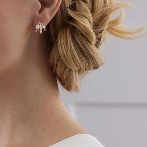 Stokta gümüş altın kaplama kadınlar için üçlü sıra Huggie Hoop küpe kaplamalı buzlu Out CZ cons lar geometrik kare daire takı - Product Image 2