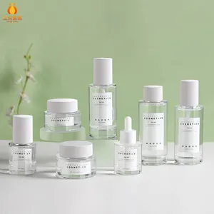 Wholesale Cosmetic Packaging Container Empty Skincare Set Bottle Glass Face Cream Jar With Lid