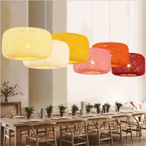 Lámpara de Techo Redonda de Ratán Tejido con Bolas de Cáñamo, Estilo Americano Creativo, con Luz LED de una Sola Cabeza, para Sala de Estar, Dormitorio, Comedor, Estudio - Product Image 4