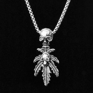 Collier Punk Hip Hop en Acier Inoxydable, Réglable, avec Pendentif Crâne et Feuille d'Érable, Bijou Punk pour Hommes et Femmes - Product Image 2