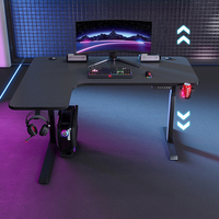 Bureau d'angle intelligent rectangulaire moderne avec élévation, en fibre de carbone, table de jeu RGB, certifié CE UE, pour bureau à domicile