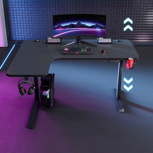 Bureau d'angle en L intelligent et relevable, table de jeu RGB en fibre de carbone, bureau <span class=keywords><strong>informatique</strong></span> certifié E1 pour le télétravail - Product Image 2