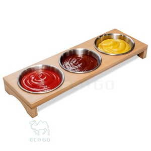 Juego de Tazones para Salsas de Acero Inoxidable Ecológico con Soporte de Bambú, Bandeja para Servir, para Salsas, Ketchup, Aperitivos, Buffet - Product Image 1