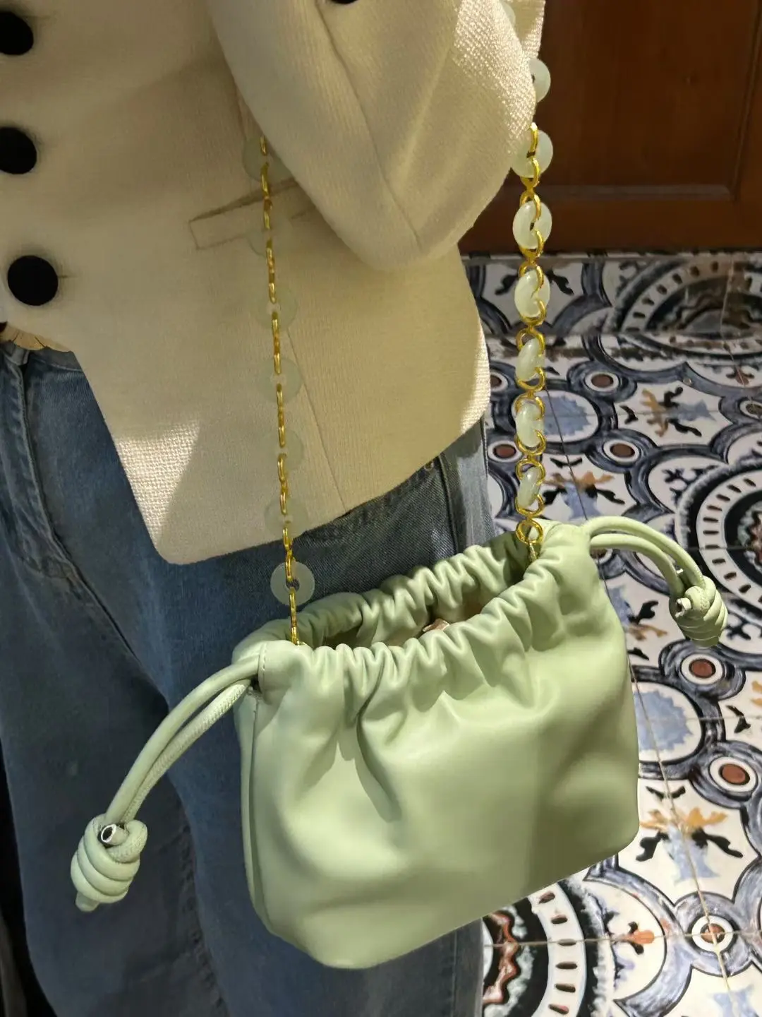 Nolvo dünya 70.5cm lüks tasarım Metal zincir kadınlar için boncuk ile omuzdan askili çanta alaşım zincir kayış Lady çanta cüzdanlar yapma