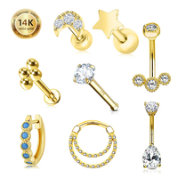 Toposh Rock 14K Massivgold Mondstern Klar CZ Labret Knorpel Tragus Daith Bauchnabel Nabel Nase Ring Nagel Piercing-Schmuck