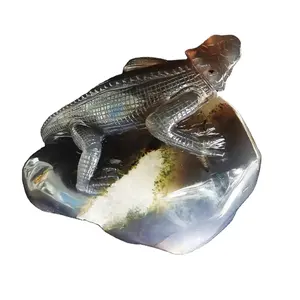 Natural Crystal Coldbloodness Animal Skull Agate Geode Hand Carved Lizard Carving for Home Decoration