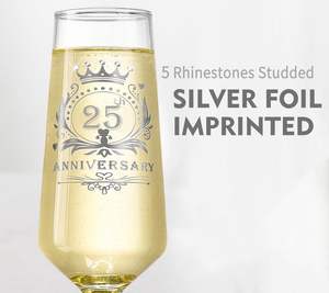 Regalo de 25 <span class=keywords><strong>Aniversario</strong></span> de Bodas, Copa de Cristal Moderna de 7 oz, Soplada a Mano, Reutilizable, Ecológica e Irrompible para Flautas - Product Image 3