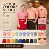 Chemise uniforme à manches courtes en fibre de polyester antibactérienne à carreaux, vêtement de travail décontracté pour l'hôtellerie, la restauration et le service